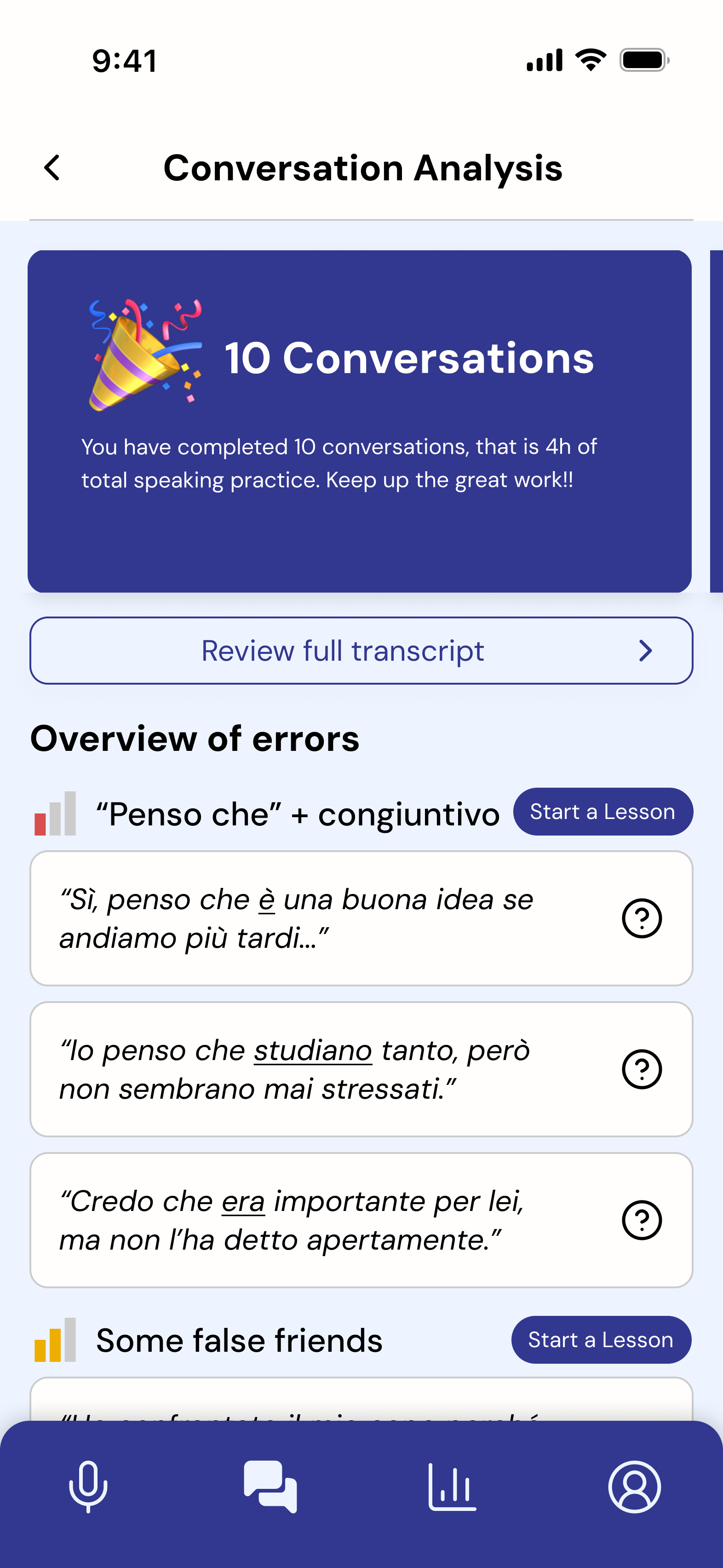 10 conversations milestone screen