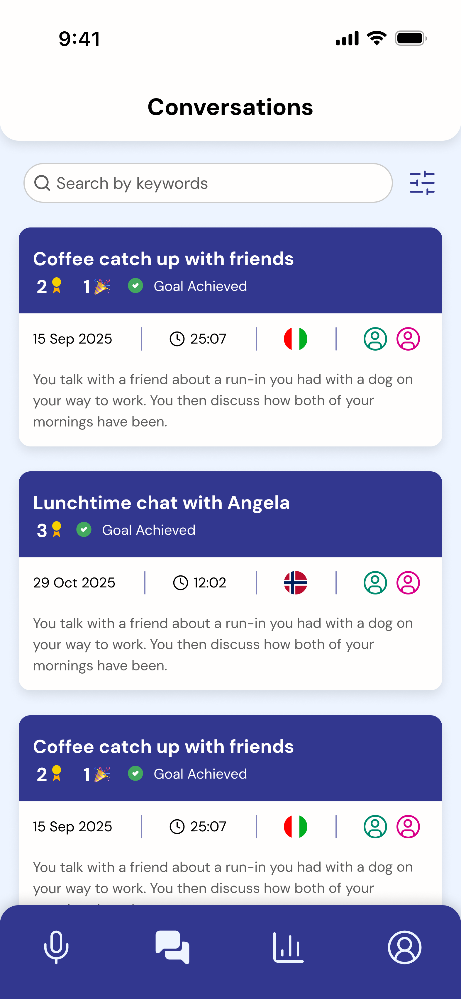 Conversation with goal tracking screen