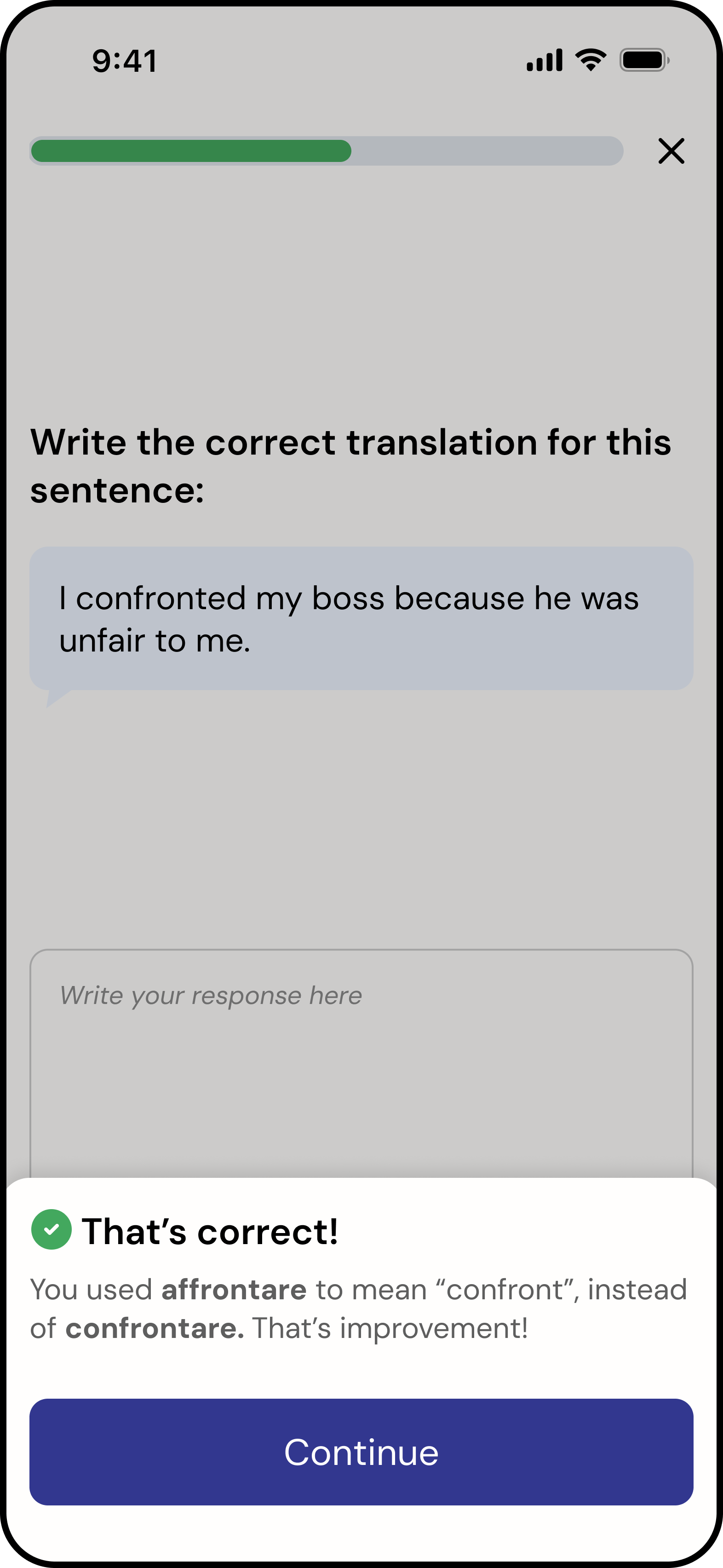 Complete a lesson screen