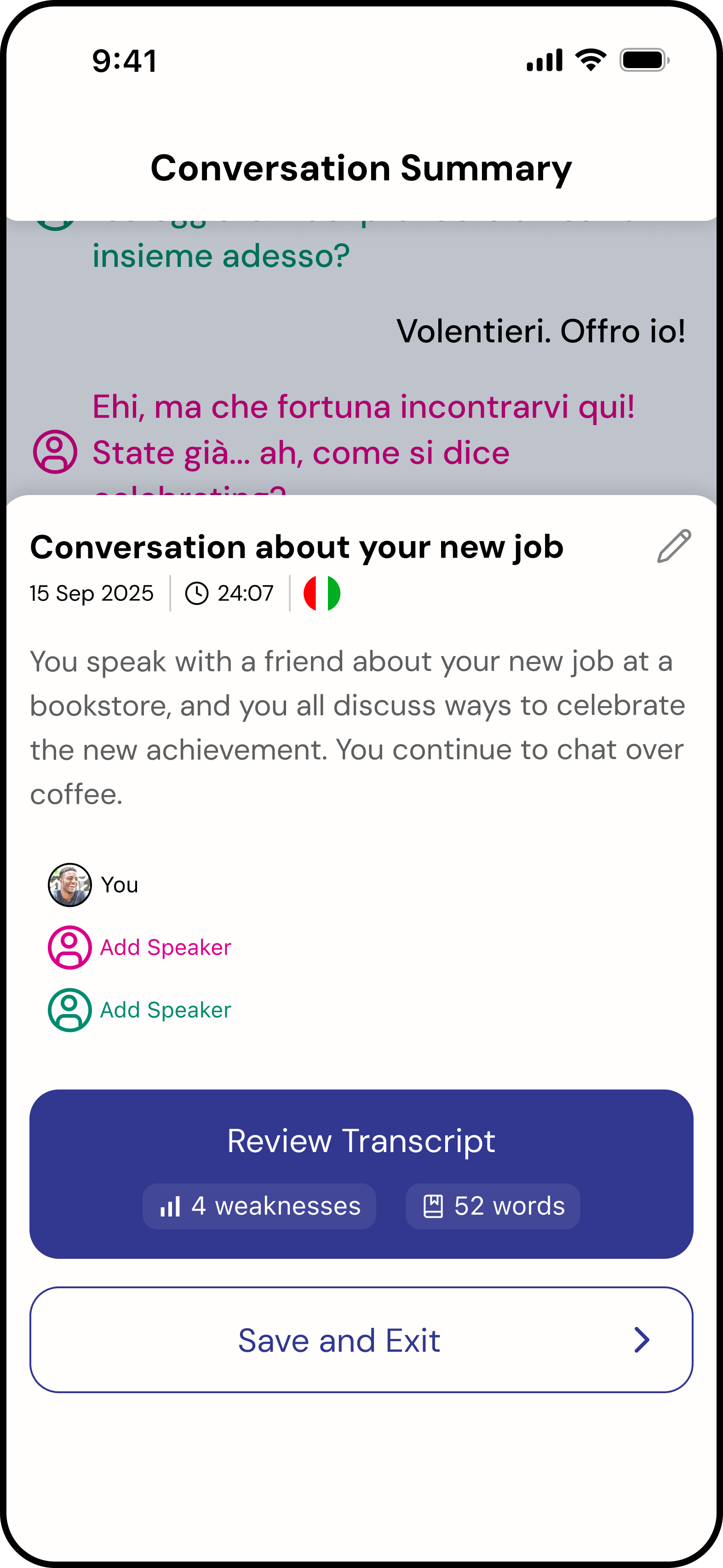 Group conversation summary screen