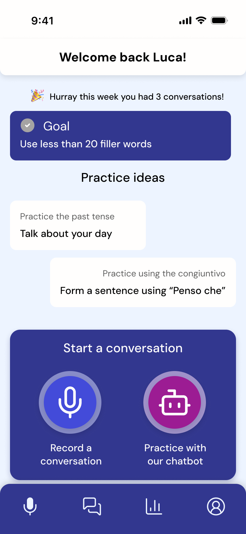 Home screen with goal overview