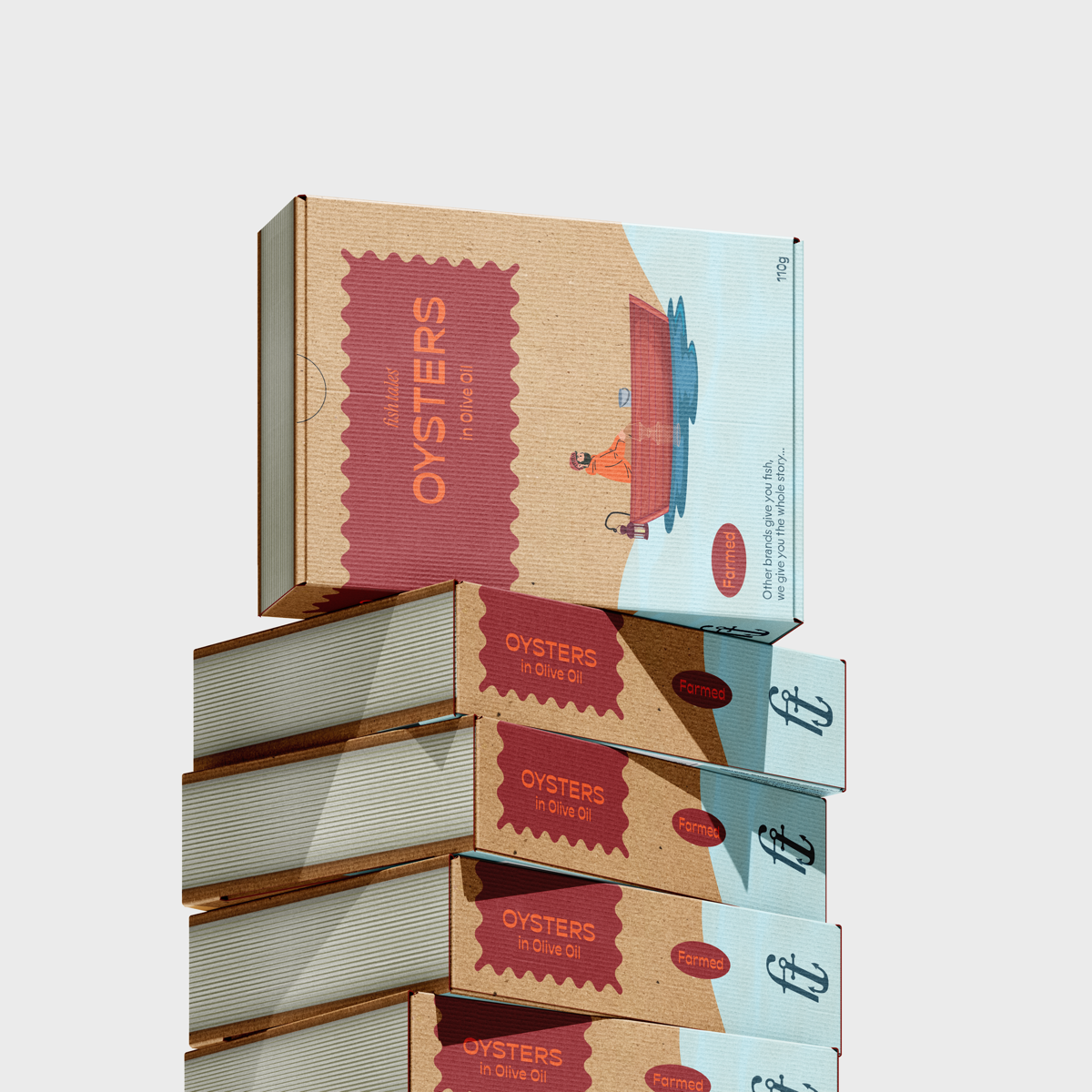 Stacked cardboard fish packaging mockup variation 1