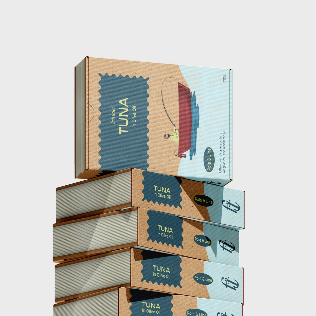Stacked cardboard fish packaging mockup variation 2