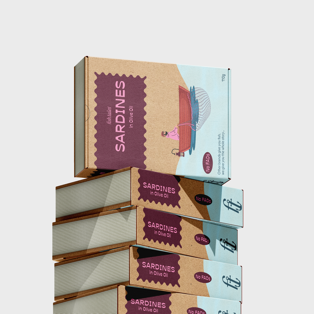 Stacked cardboard fish packaging mockup variation 3