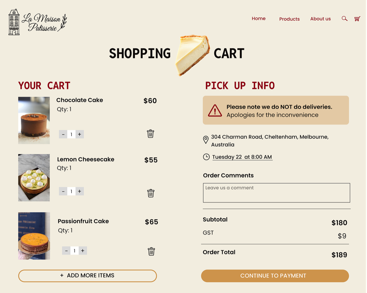 Checkout flow step: cart